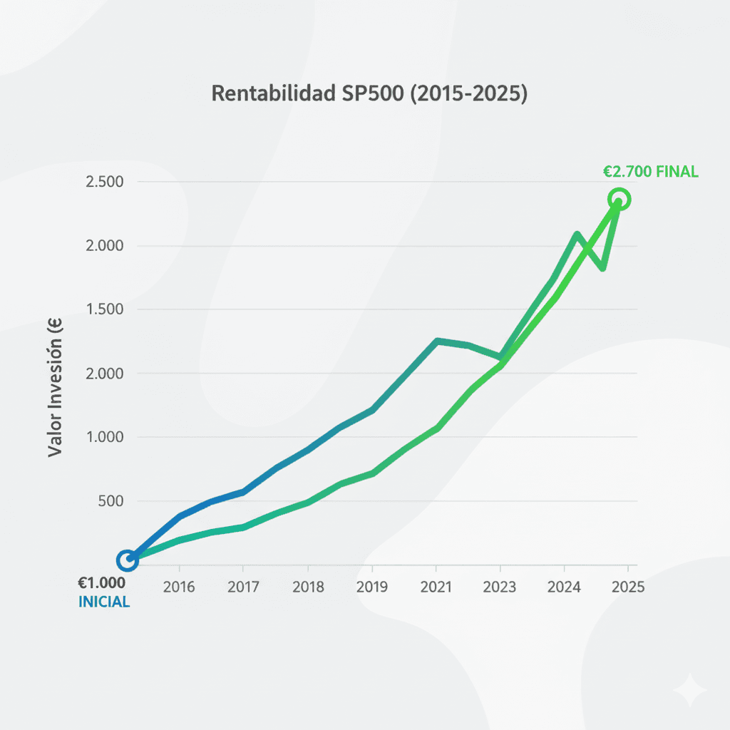 Rentabilidad SP500 2015-2025: de 1.000€ a 2.700€