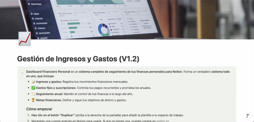 Plantilla de Notion para control de ingresos y gastos